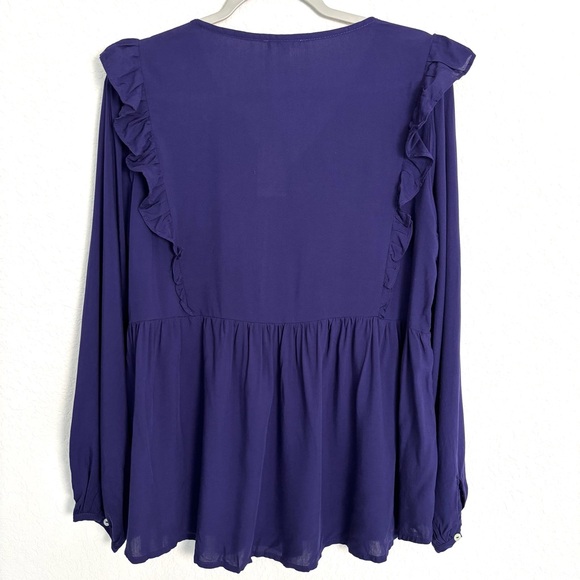 NWT JODIFL Indigo Purple Long Sleeve Embroidered Blouse Women’s Medium Boho - Picture 6 of 11
